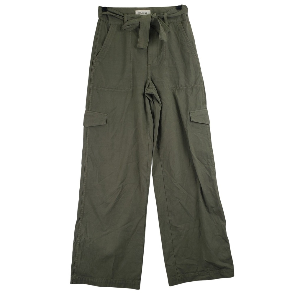 Madewell Tie-Waist Cargo Pants Women 26 Green Wide Leg Utility Gorpcore